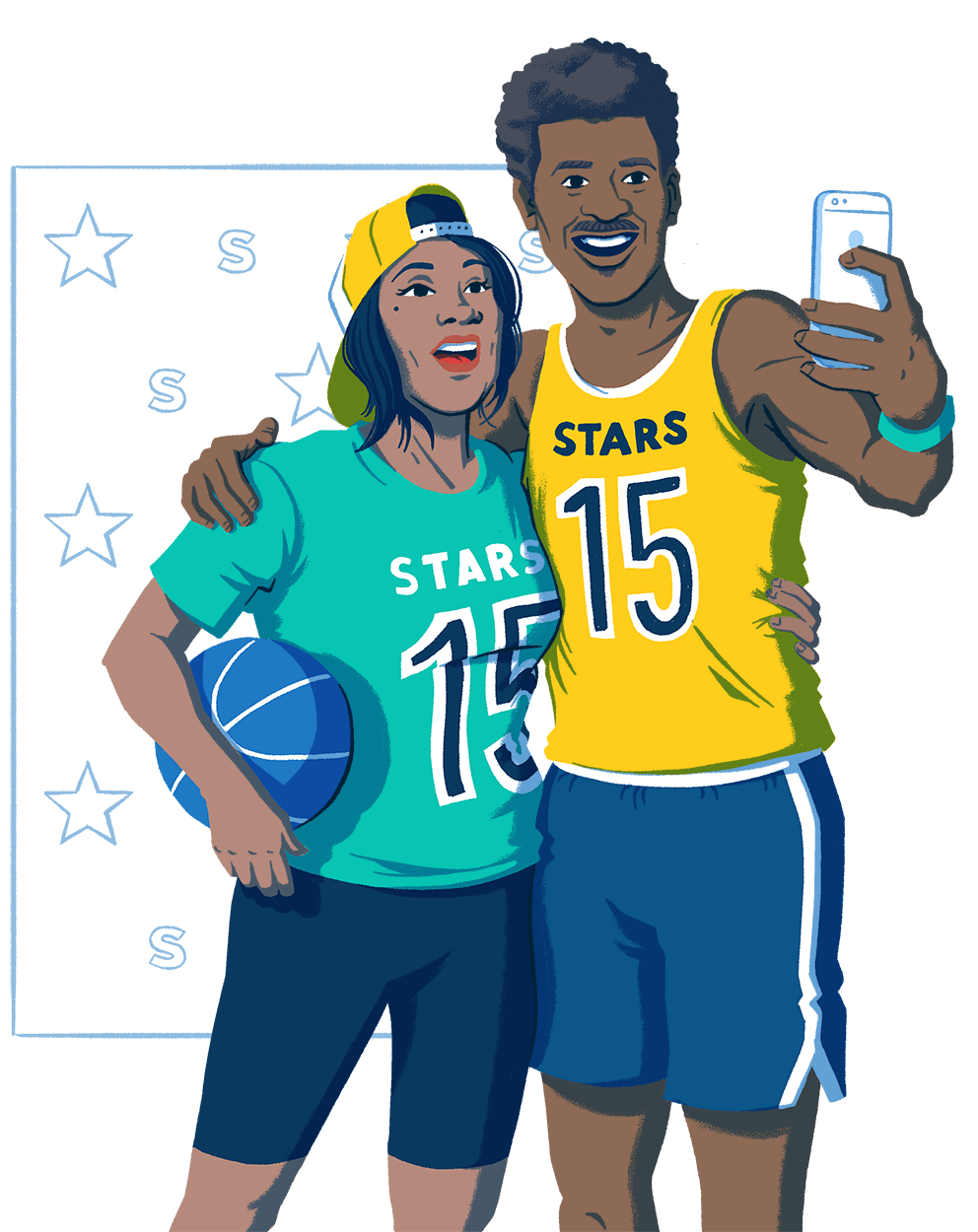 A fan takes a selfie with player on their favorite team